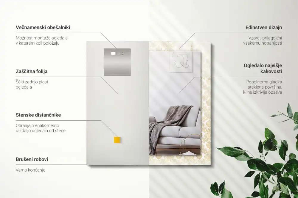Dekorativ spegel med tryck Gula ornament