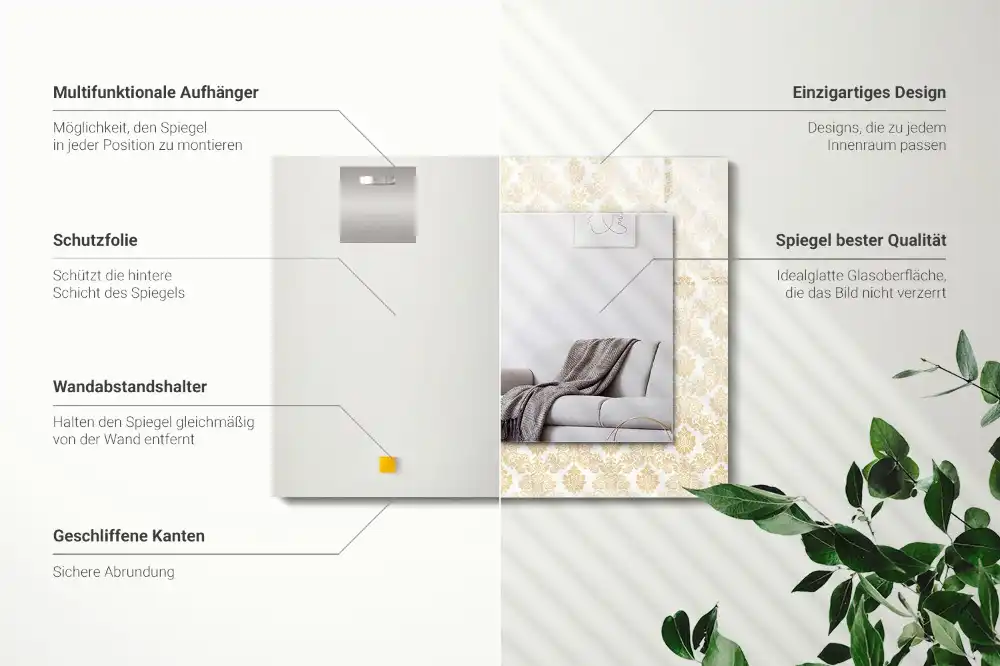 Dekorativ spegel med tryck Gula ornament