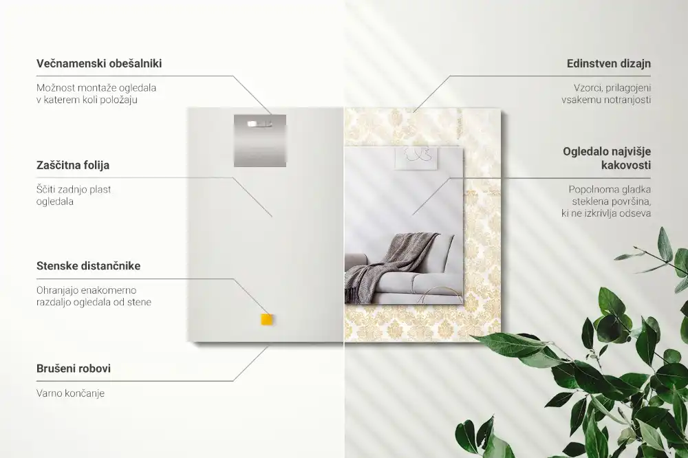 Dekorativ spegel med tryck Gula ornament