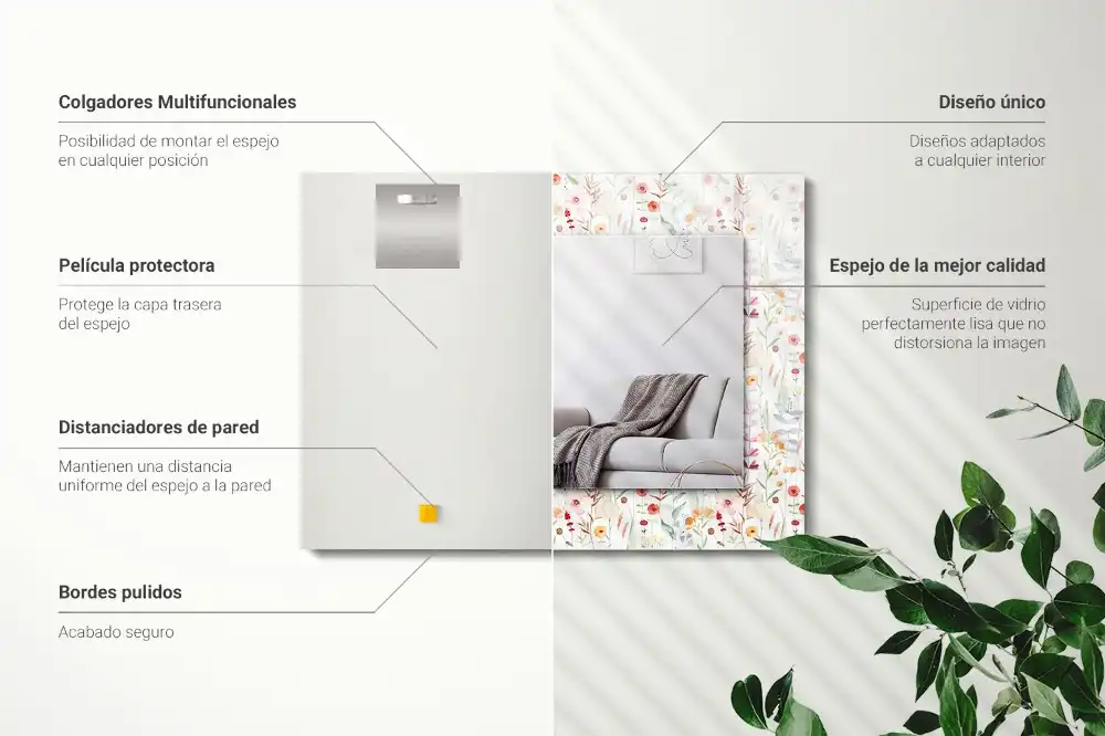 Rektangulär spegel med tryck Blommigt akvarellmönster