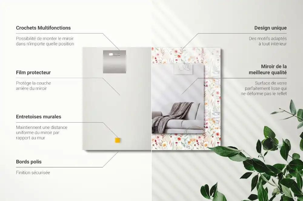 Rektangulär spegel med tryck Blommigt akvarellmönster