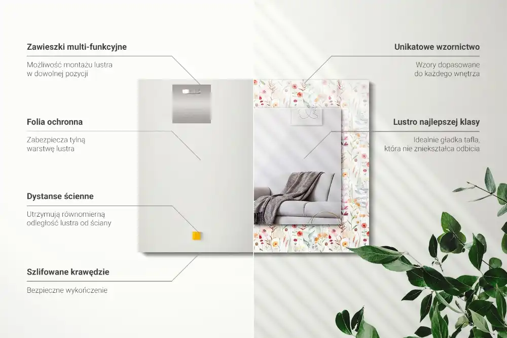 Rektangulär spegel med tryck Blommigt akvarellmönster