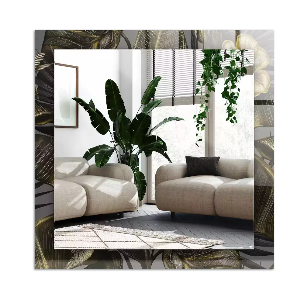 Dekorativ spegel med tryck Blommor och kolibrier