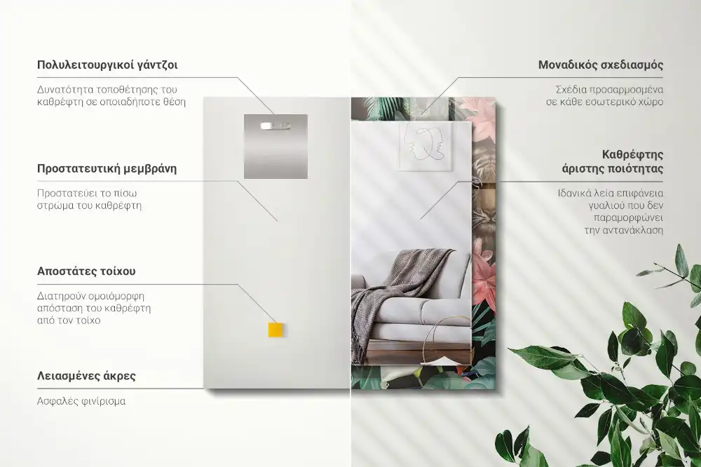 Rektangulär spegel med tryck Tigers papegojor djungel