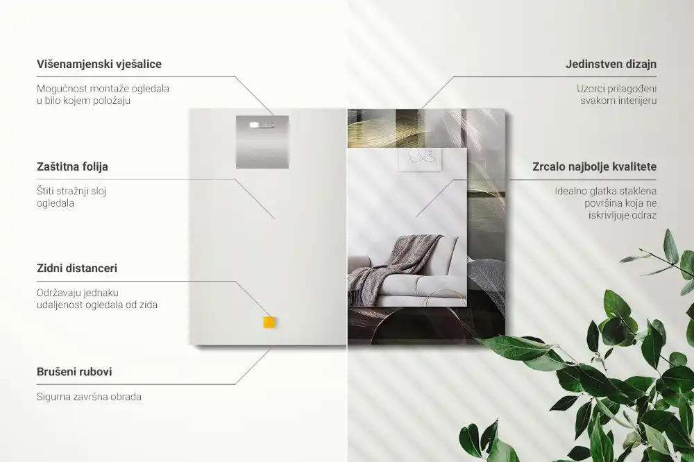 Rektangulär spegel med tryck Färgglada växtblad