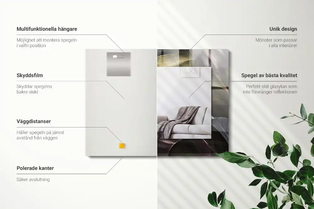 Rektangulär spegel med tryck Färgglada växtblad