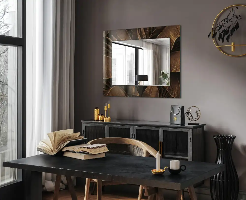 Dekorativ spegel med tryck tropiska löv