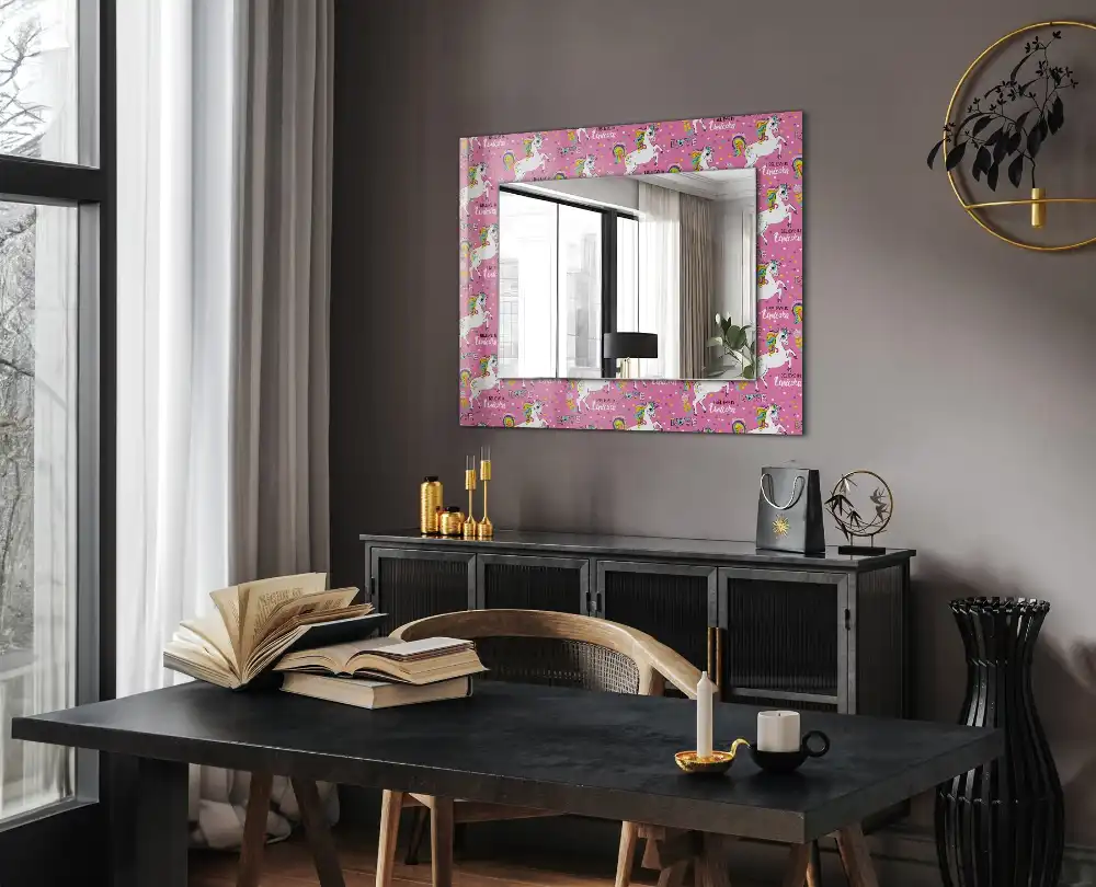 Rektangulär spegel med tryck Unicorn Rainbow Hearts