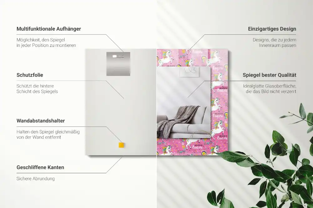 Rektangulär spegel med tryck Unicorn Rainbow Hearts