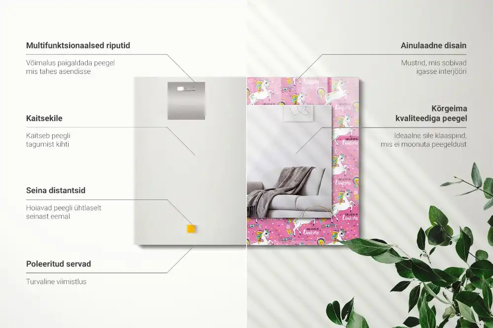 Rektangulär spegel med tryck Unicorn Rainbow Hearts