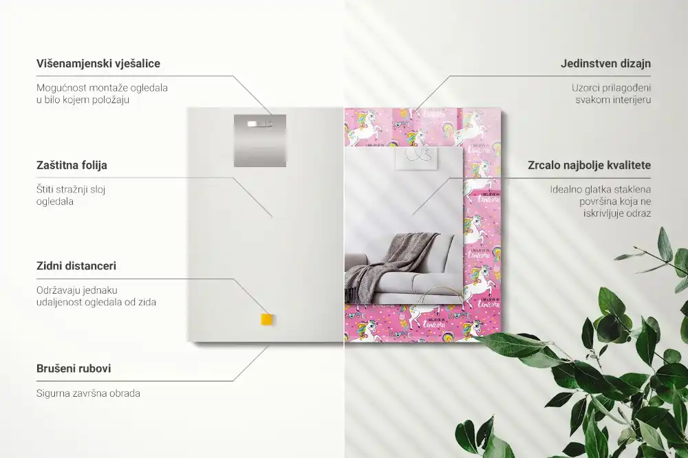 Rektangulär spegel med tryck Unicorn Rainbow Hearts