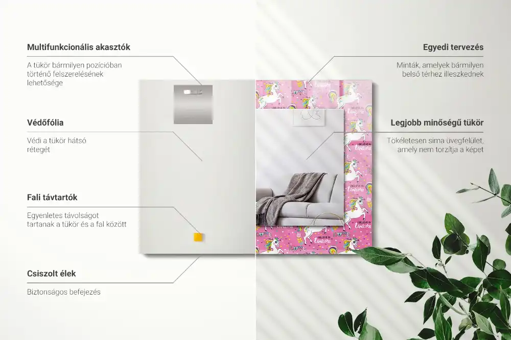 Rektangulär spegel med tryck Unicorn Rainbow Hearts