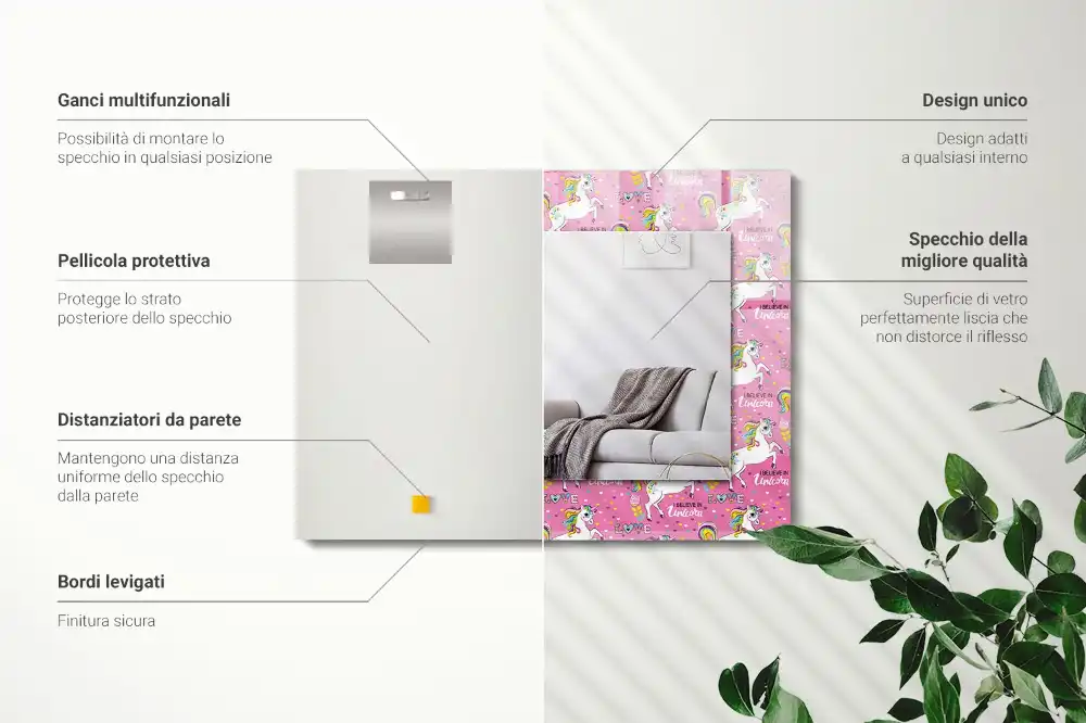 Rektangulär spegel med tryck Unicorn Rainbow Hearts