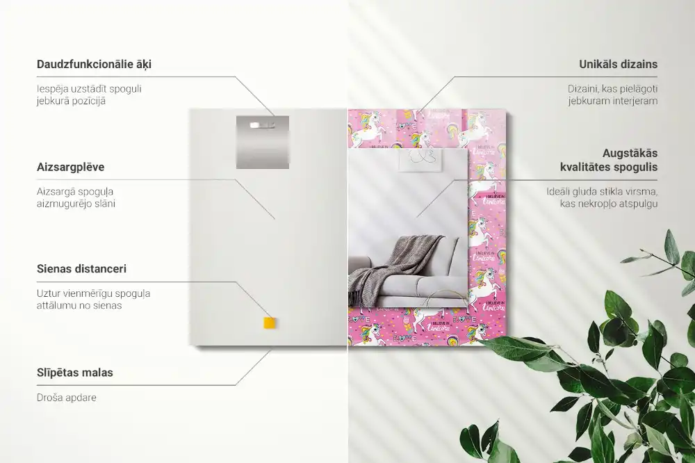 Rektangulär spegel med tryck Unicorn Rainbow Hearts