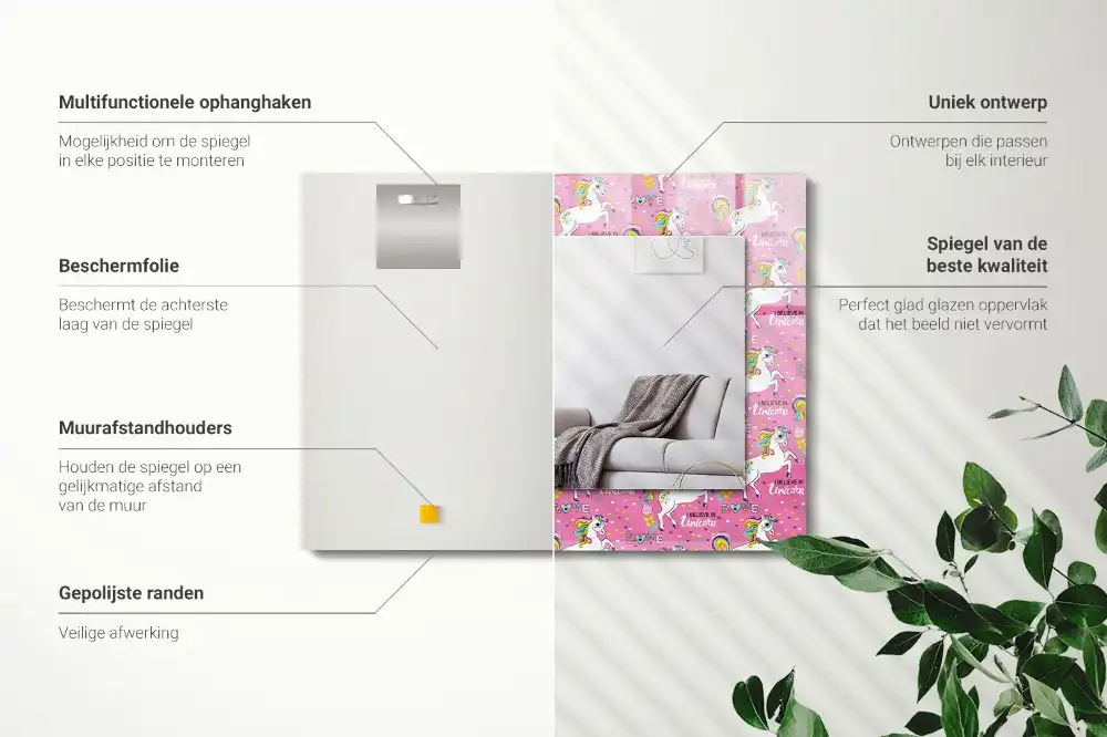 Rektangulär spegel med tryck Unicorn Rainbow Hearts