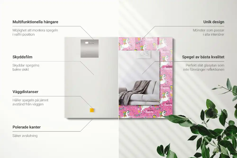 Rektangulär spegel med tryck Unicorn Rainbow Hearts