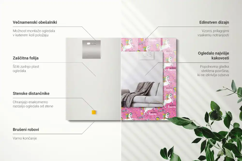 Rektangulär spegel med tryck Unicorn Rainbow Hearts