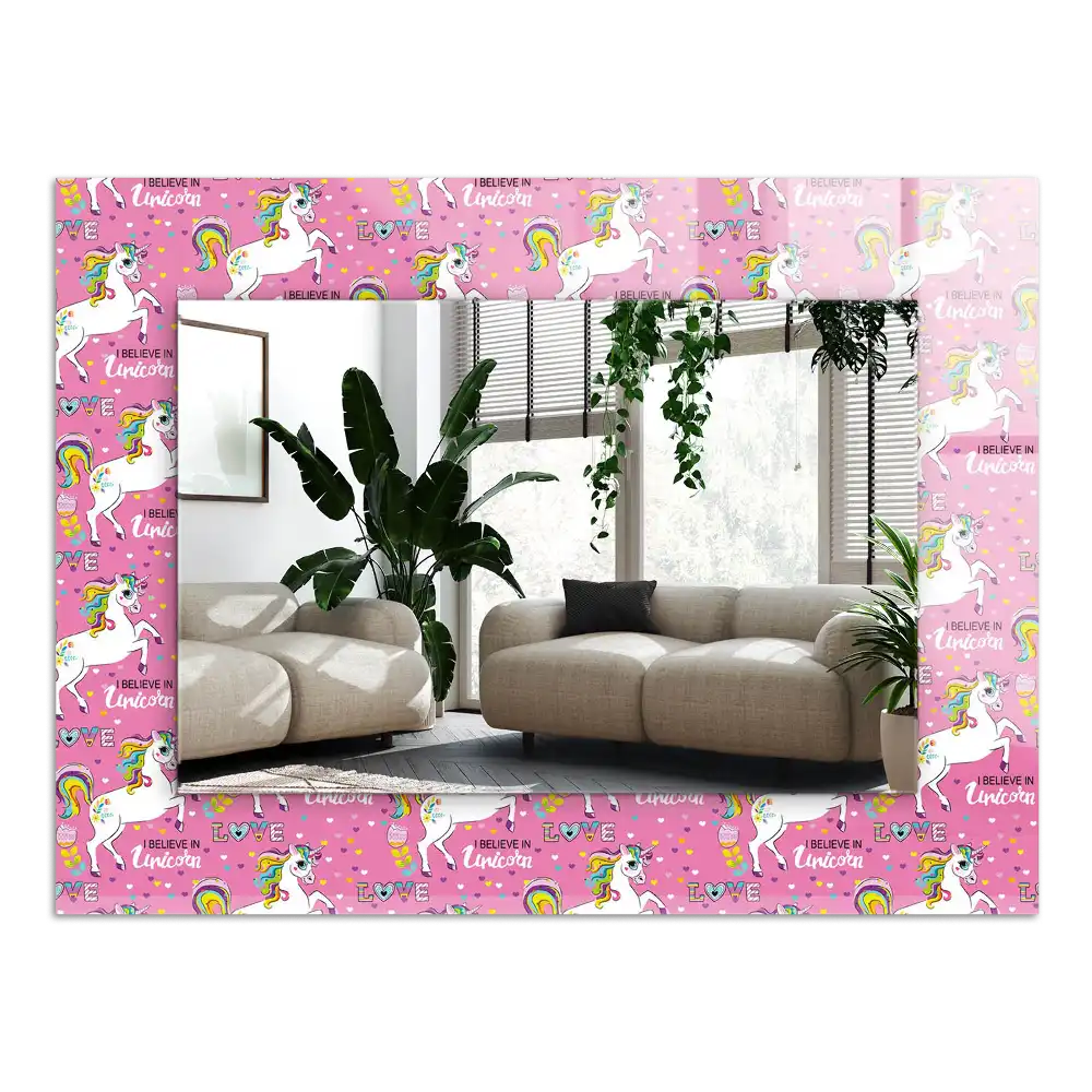 Rektangulär spegel med tryck Unicorn Rainbow Hearts