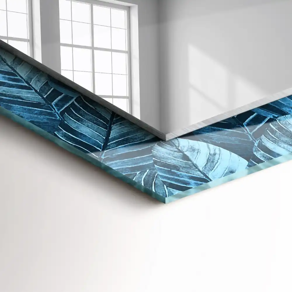 Rektangulär spegel med tryck Blå löv mönster