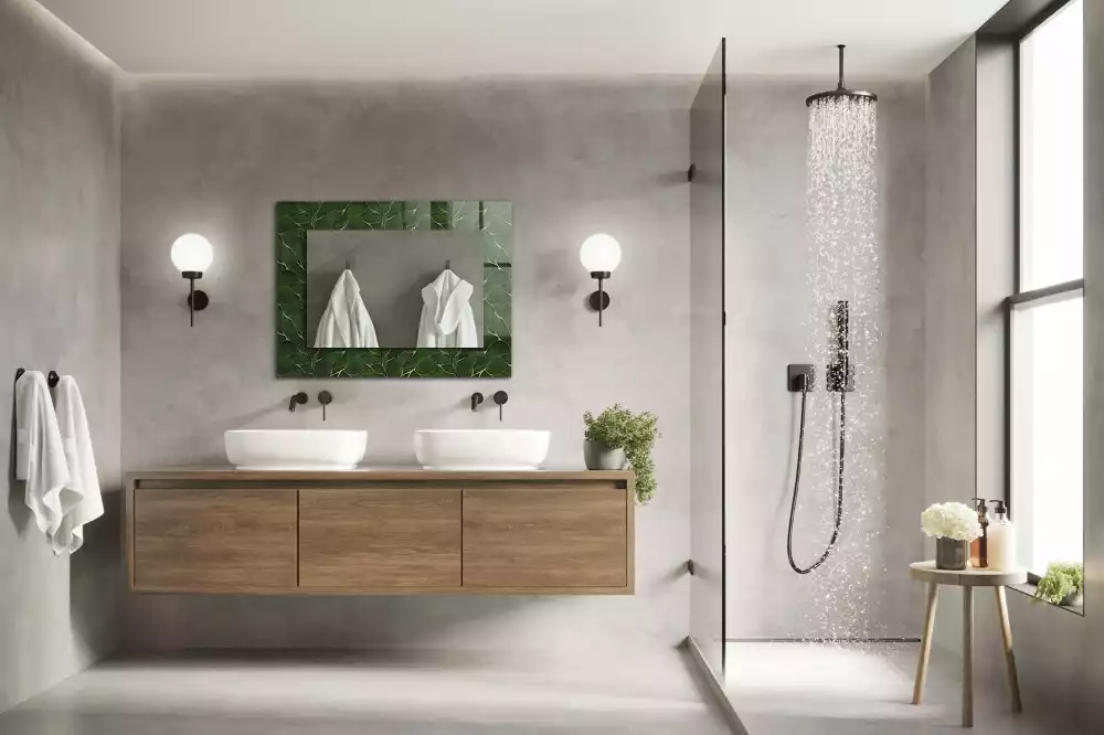 Rektangulär spegel med tryck Gröna blad mönster