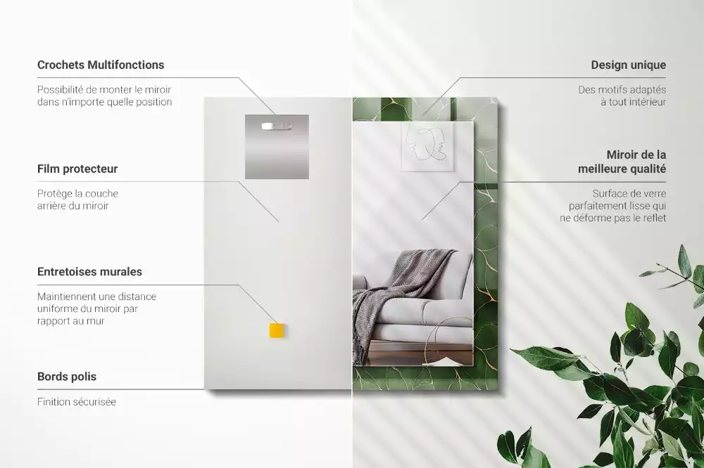 Rektangulär spegel med tryck Gröna blad mönster