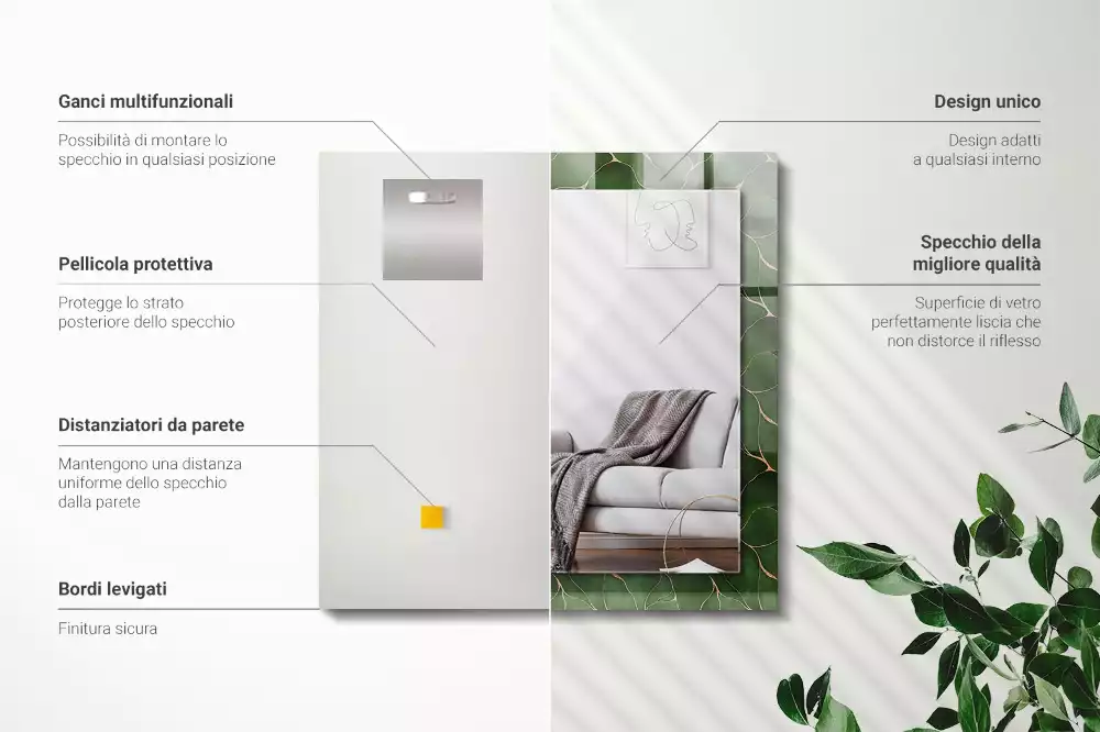 Rektangulär spegel med tryck Gröna blad mönster