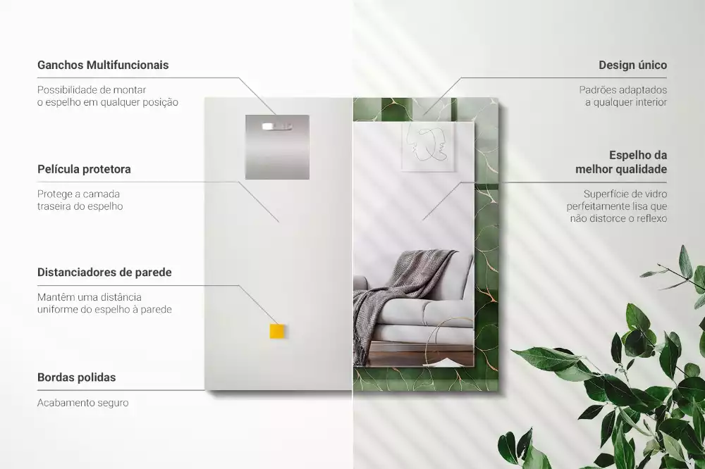 Rektangulär spegel med tryck Gröna blad mönster