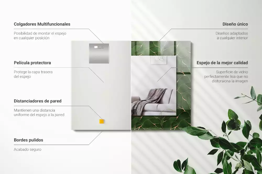 Rektangulär spegel med tryck Gröna blad mönster