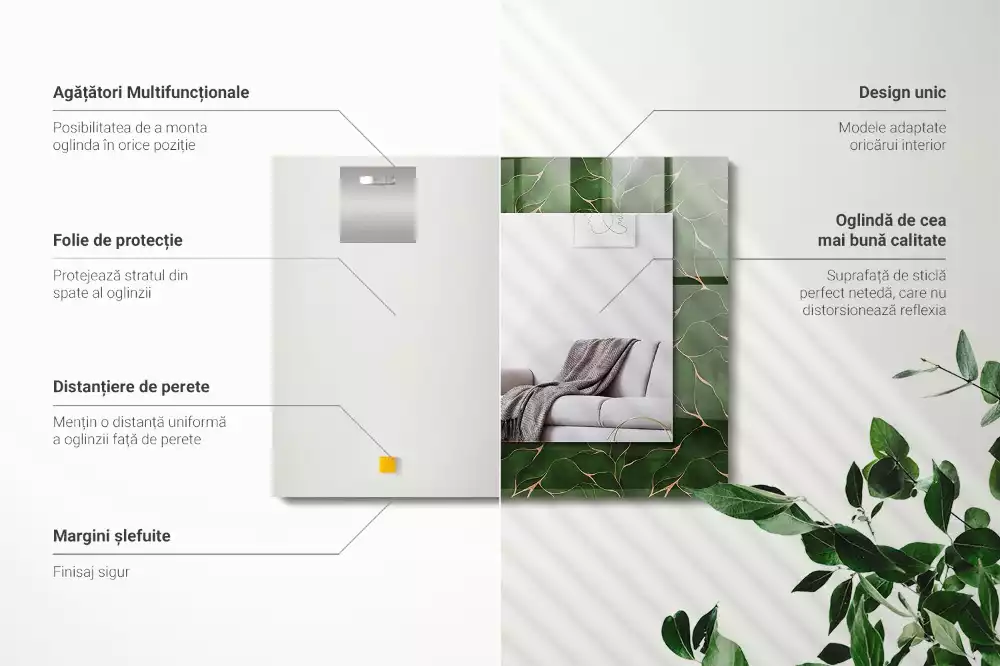 Rektangulär spegel med tryck Gröna blad mönster