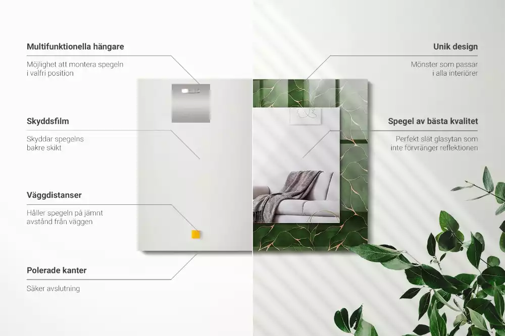 Rektangulär spegel med tryck Gröna blad mönster