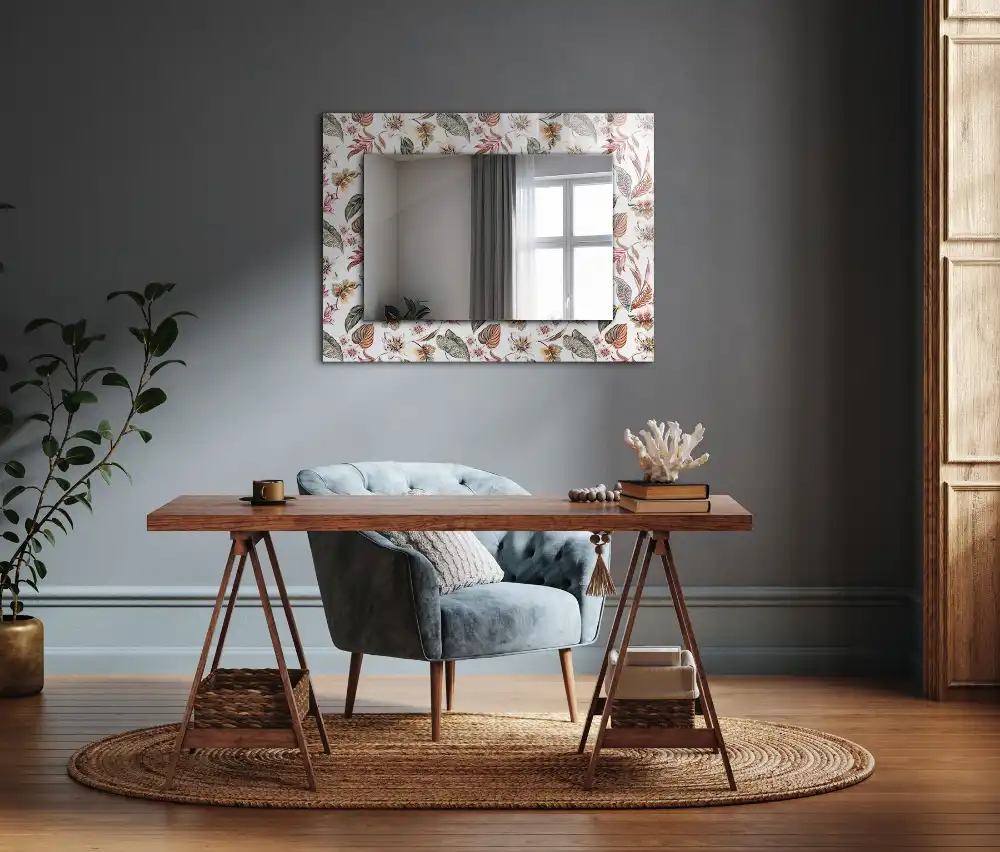 Dekorativ spegel med tryck Blommor och blad