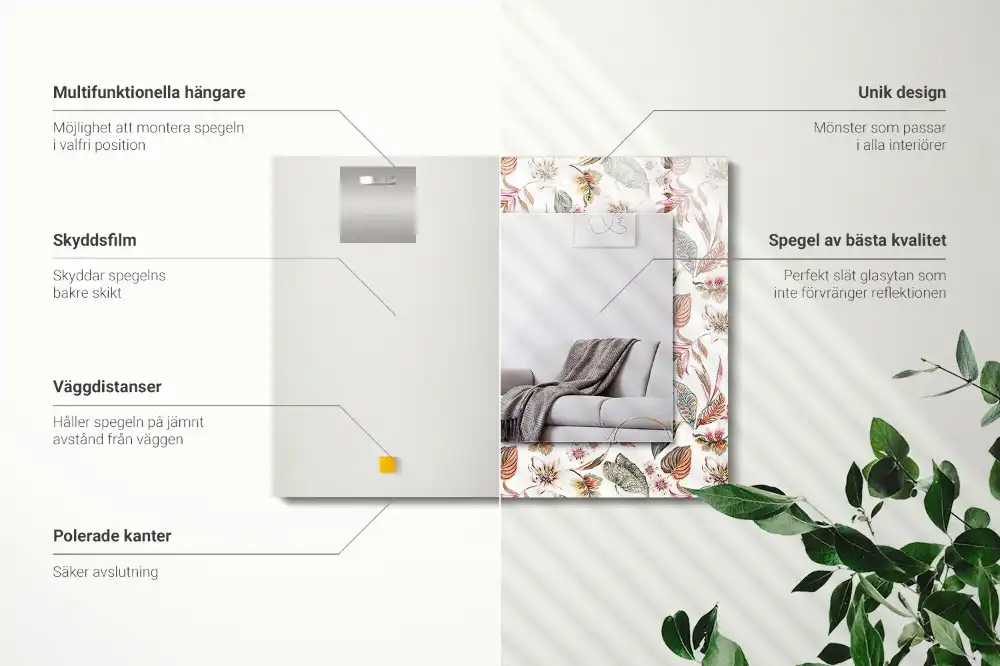 Dekorativ spegel med tryck Blommor och blad
