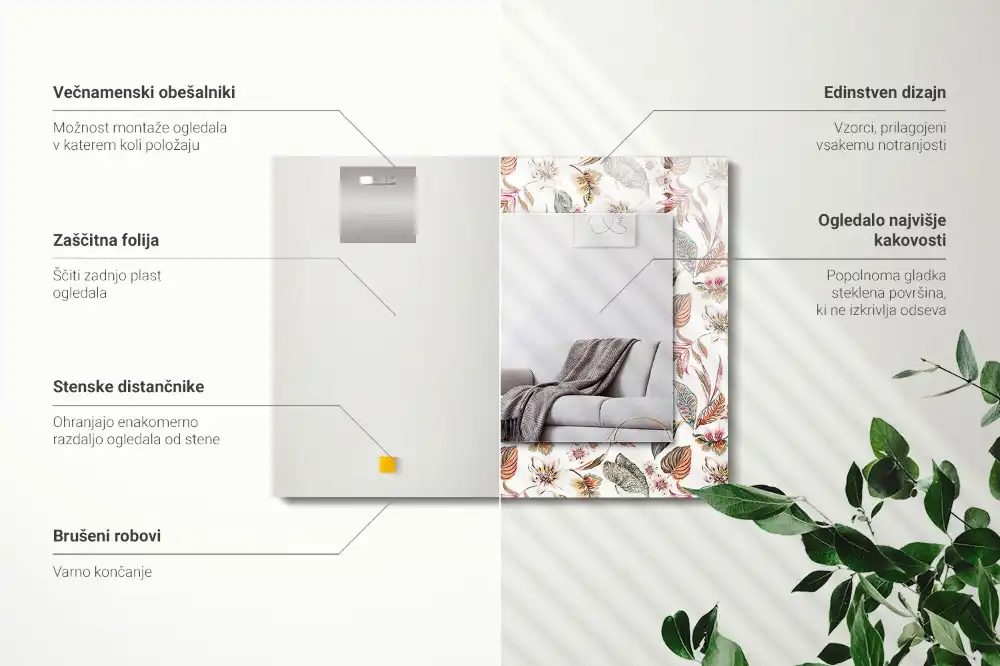 Dekorativ spegel med tryck Blommor och blad