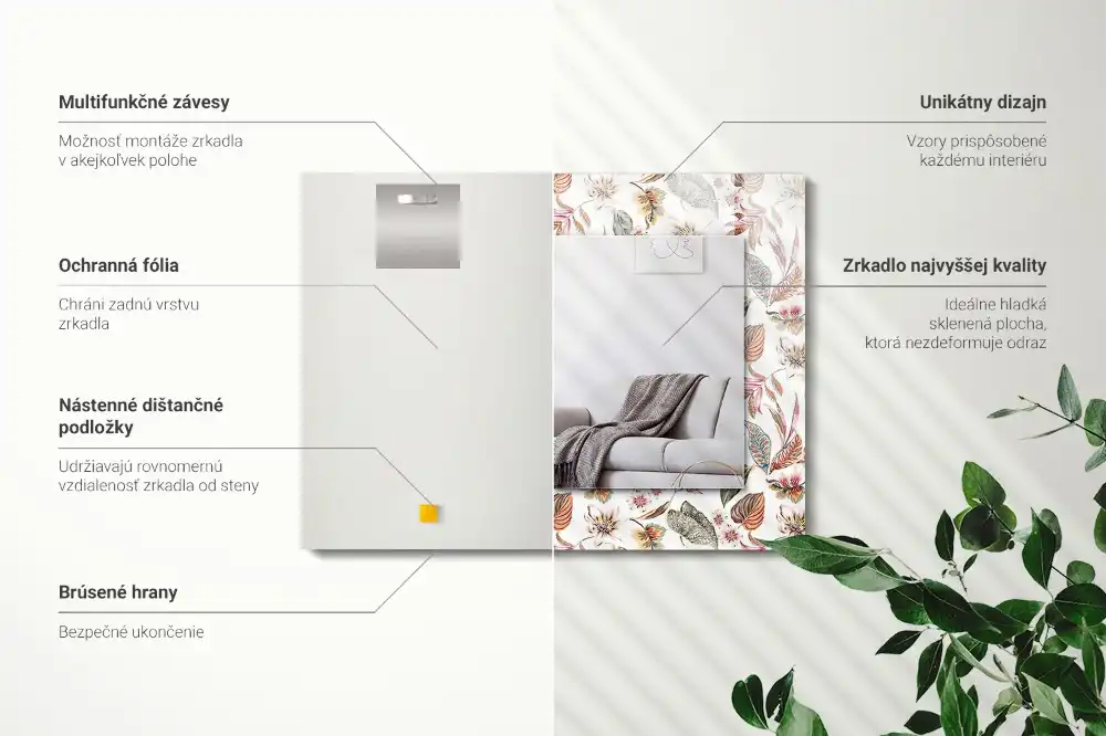 Dekorativ spegel med tryck Blommor och blad