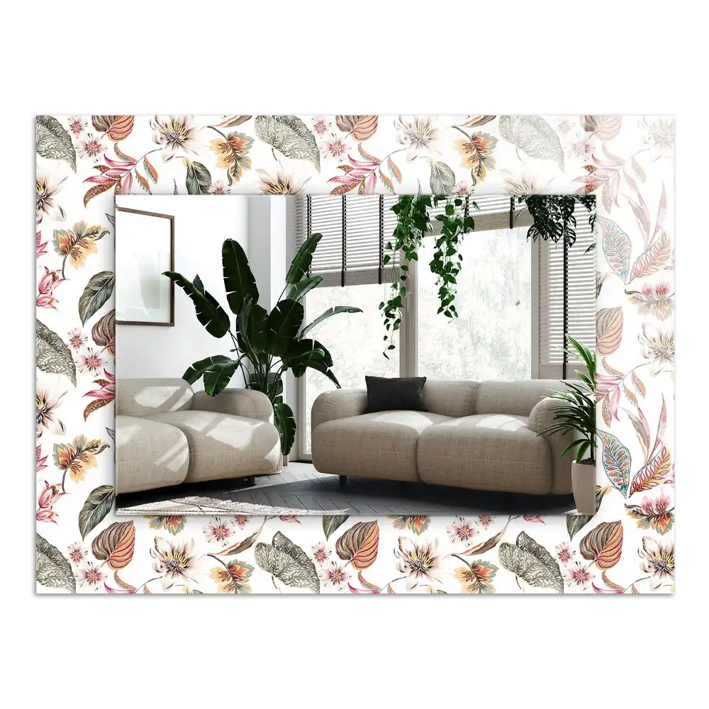 Dekorativ spegel med tryck Blommor och blad