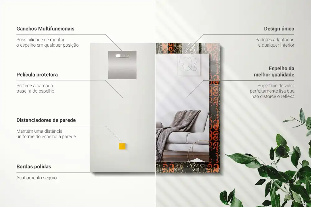 Rektangulär spegel med tryck Etniska prydnadsmönster