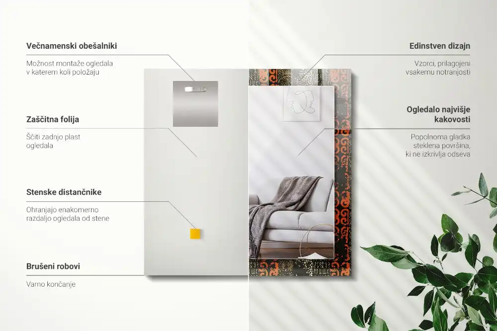 Rektangulär spegel med tryck Etniska prydnadsmönster