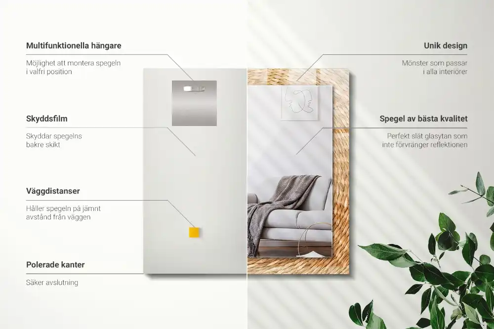 Rektangulär spegel med tryck Flätverk