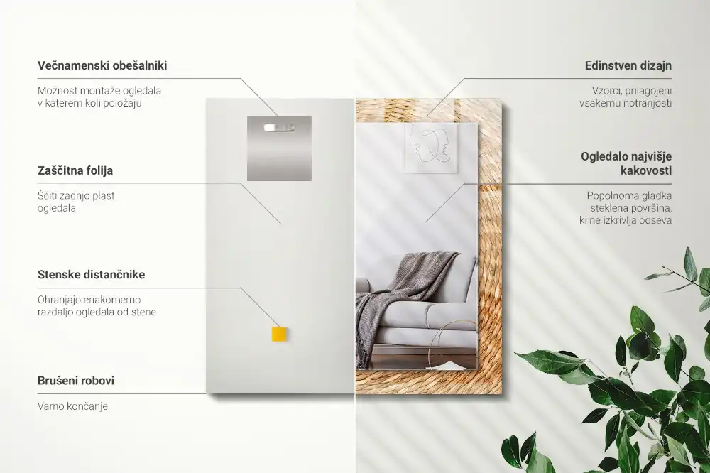 Rektangulär spegel med tryck Flätverk