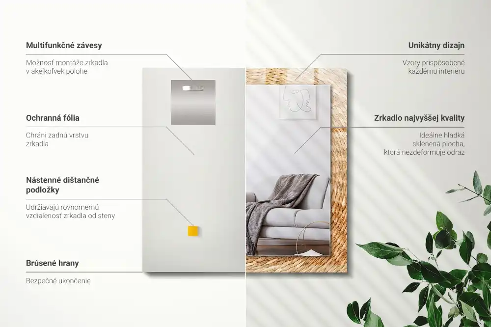 Rektangulär spegel med tryck Flätverk