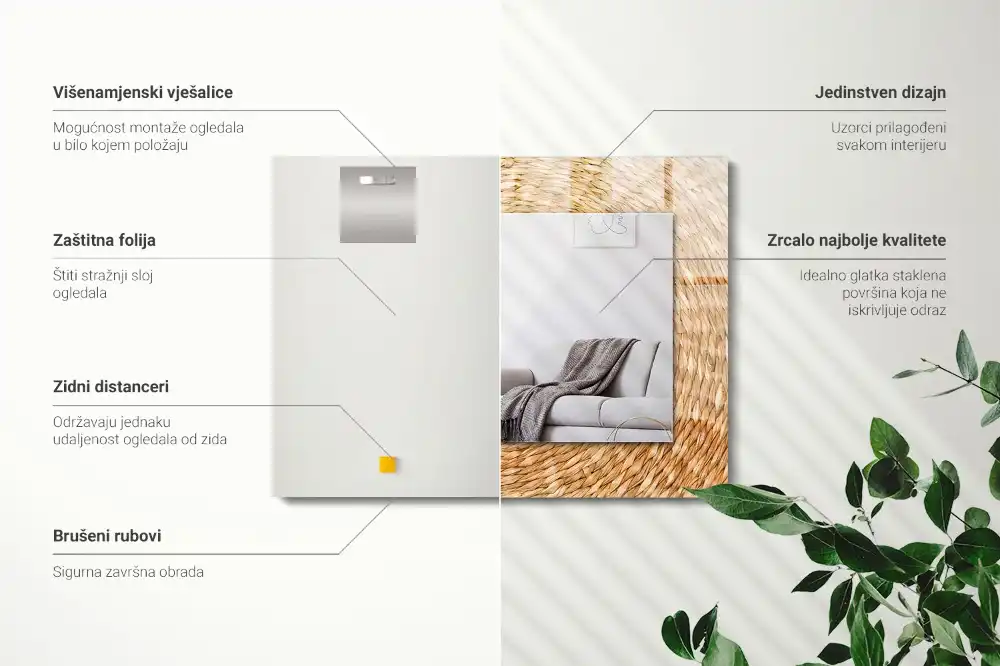 Rektangulär spegel med tryck Flätverk