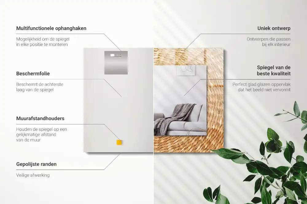 Rektangulär spegel med tryck Flätverk