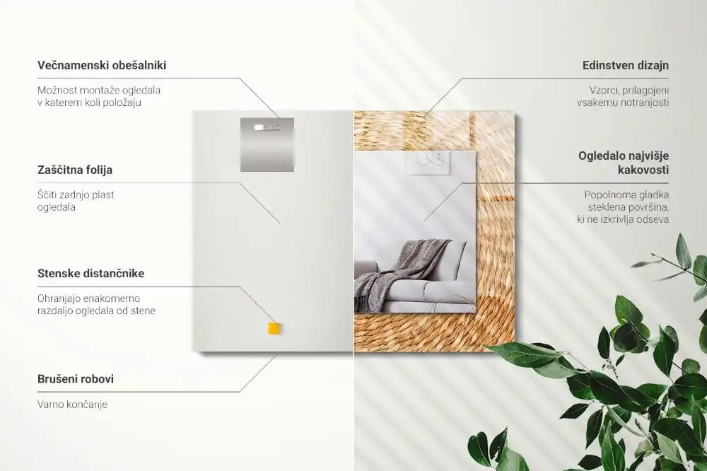 Rektangulär spegel med tryck Flätverk