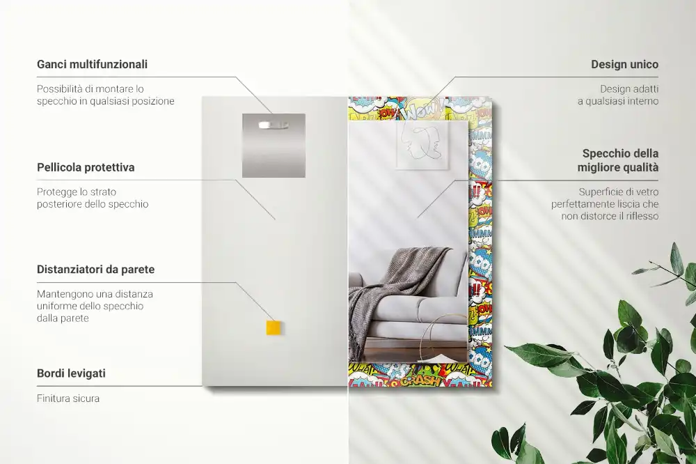 Dekorativ spegel med tryck Färgglada komiska pratbubblor