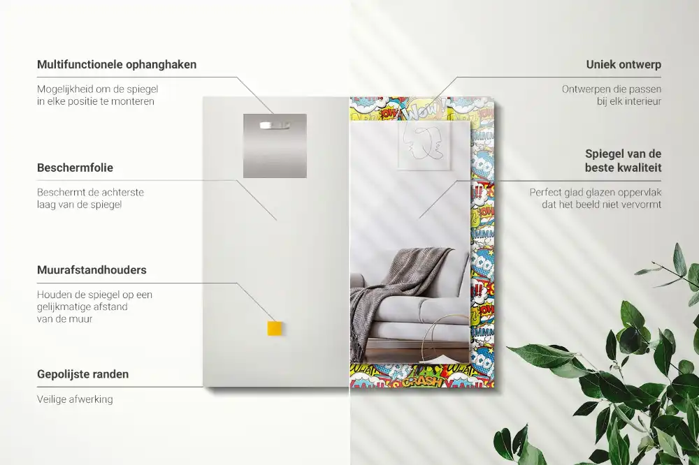 Dekorativ spegel med tryck Färgglada komiska pratbubblor