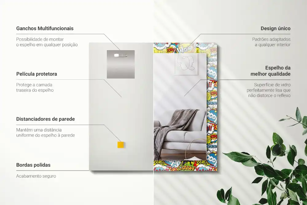 Dekorativ spegel med tryck Färgglada komiska pratbubblor