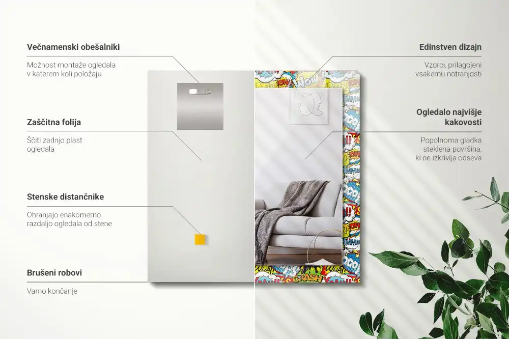 Dekorativ spegel med tryck Färgglada komiska pratbubblor