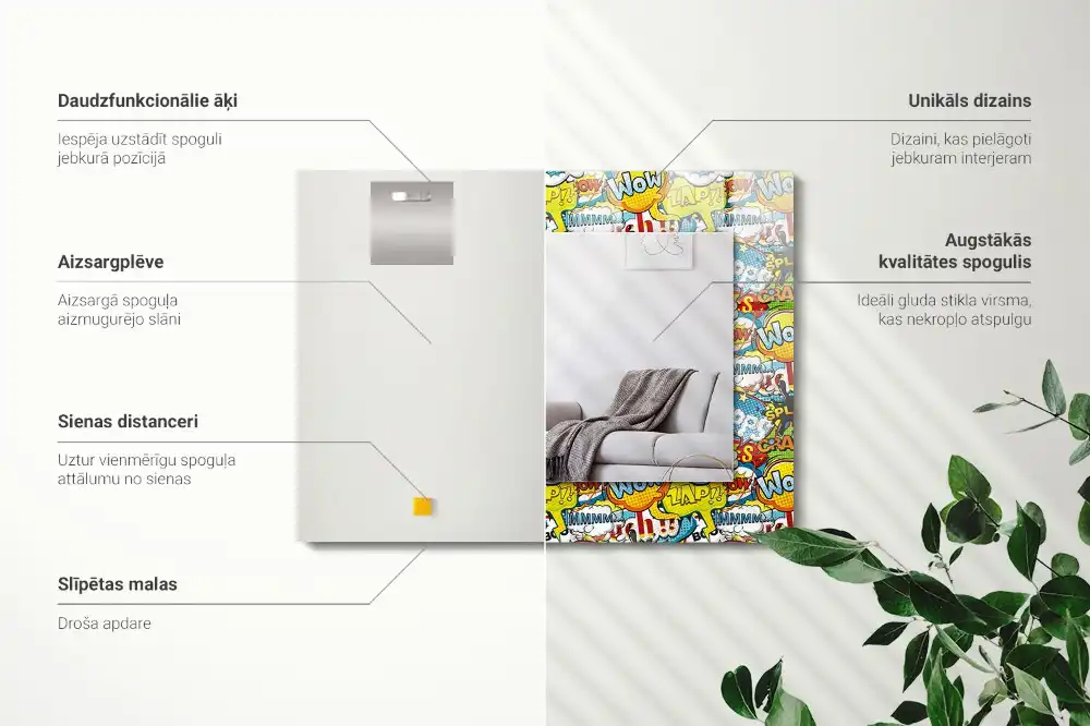 Dekorativ spegel med tryck Färgglada komiska pratbubblor