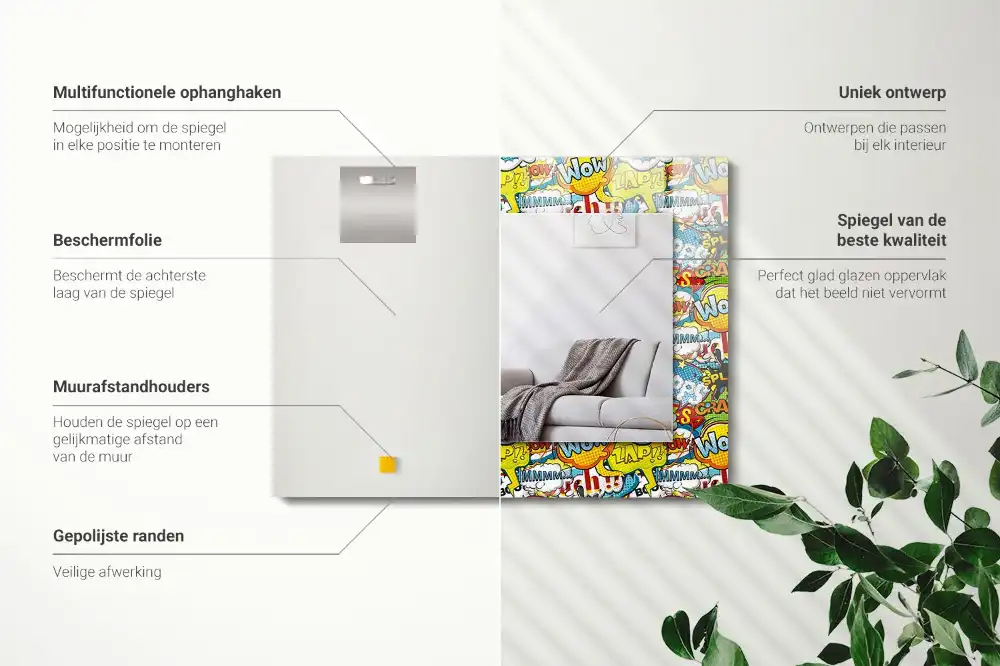 Dekorativ spegel med tryck Färgglada komiska pratbubblor