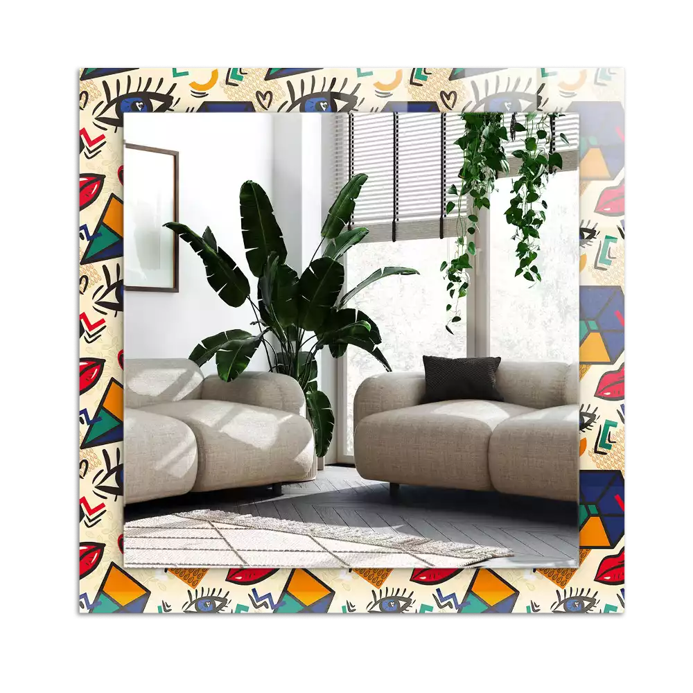 Dekorativ spegel med tryck Ögon, mun, former